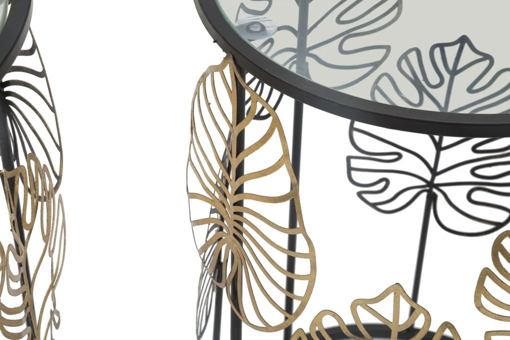 MESA DE APOIO FOGLIE GLAM Ø 38X55-33X50 CM PRETO E DOURADO