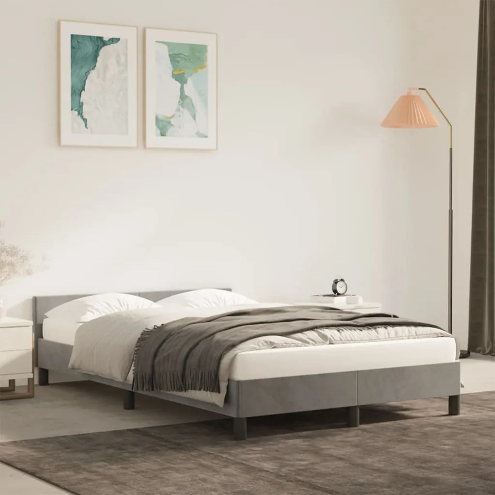 Estrutura de cama sem colchão cinza claro Veludo
