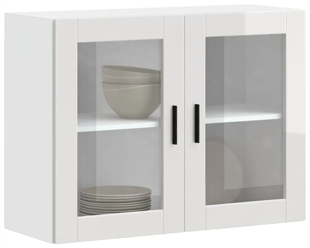 Armário de parede cozinha porta vidro Porto branco alto brilho