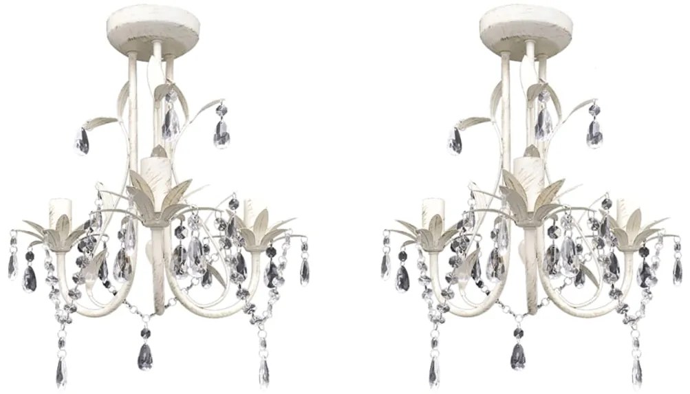 Lustres de teto com contas de cristal 2 pcs branco elegante
