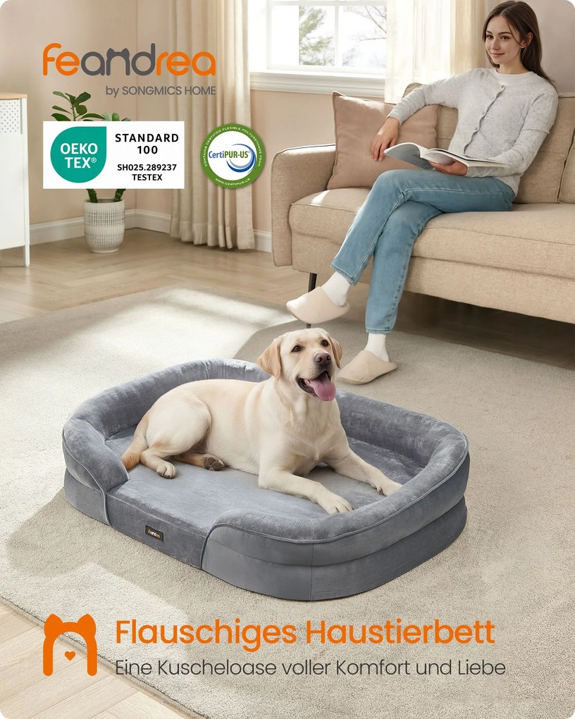 Cama ortopédica para cães de tamanho médio, 112 x 81 x 18 cm cinzento claro