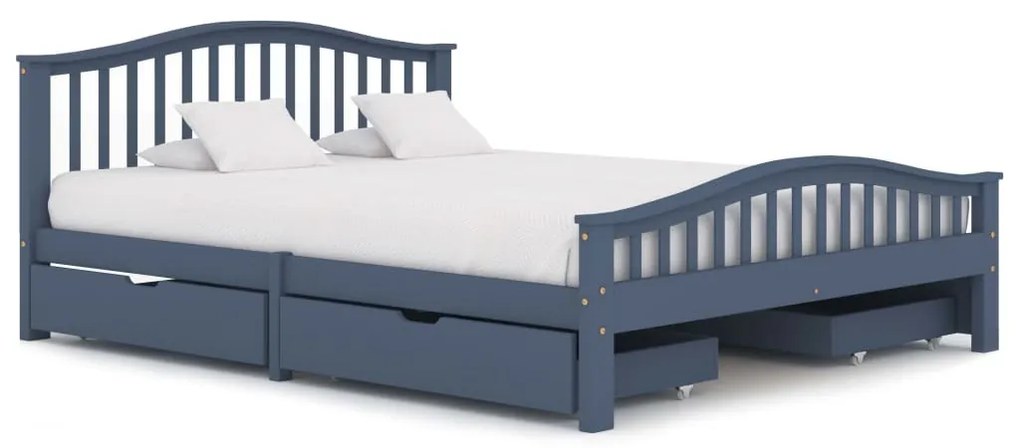 Estrutura de cama c/ 4 gavetas 160x200 cm pinho maciço cinzento