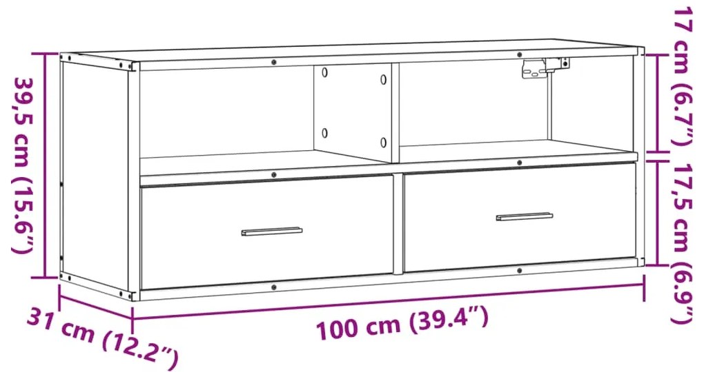 Móvel p/ TV 100x31x39,5 cm deriv. madeira/metal carvalho sonoma