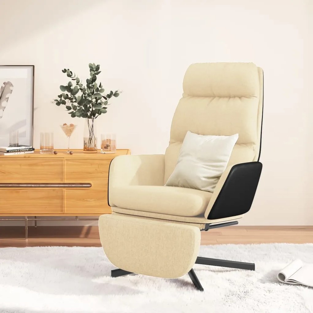 vidaXL Cadeira de descanso com apoio de pés tecido branco nata