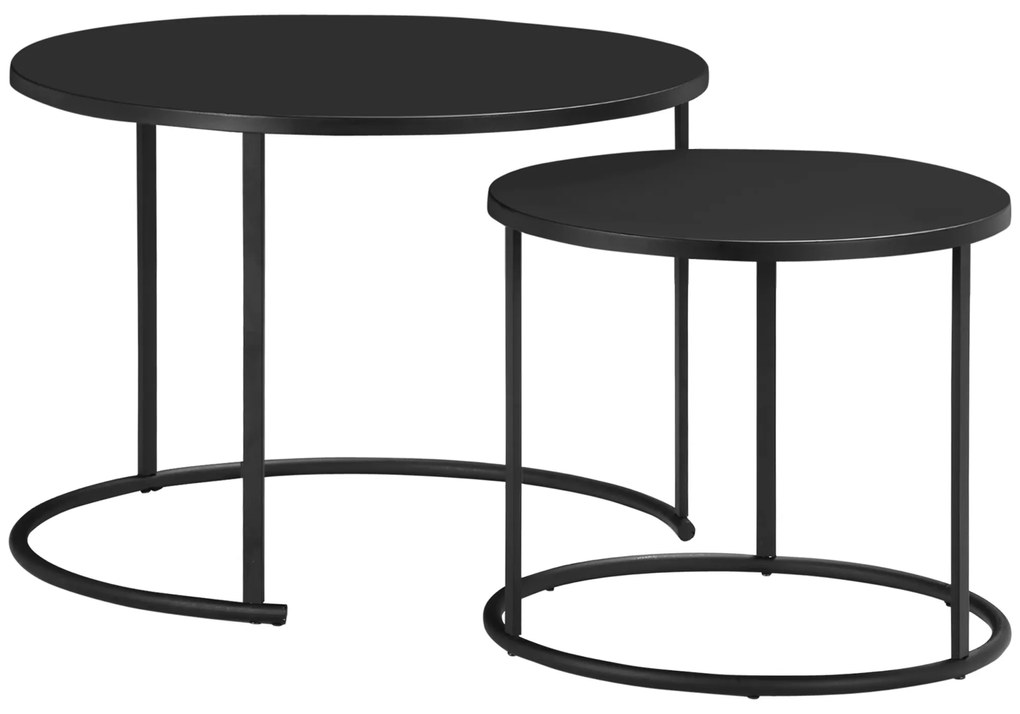 Outsunny Conjunto de 2 Mesas de Café Ø70x50 cm e Ø50x43 cm Mesas Auxiliares Redondas de Metal para Sala de Estar Dormitório Carga Máxima 25kg Preto