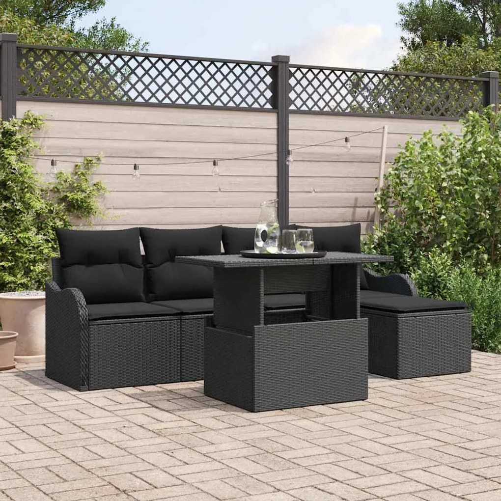 vidaXL Conjunto de Sofá de Jardim 6 pcs Preto Rattan de Polipropileno
