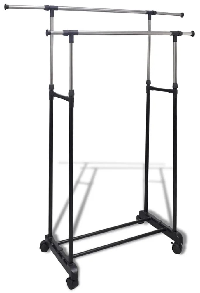 vidaXL Cabide para roupas ajustável 4 rodas 2 varões