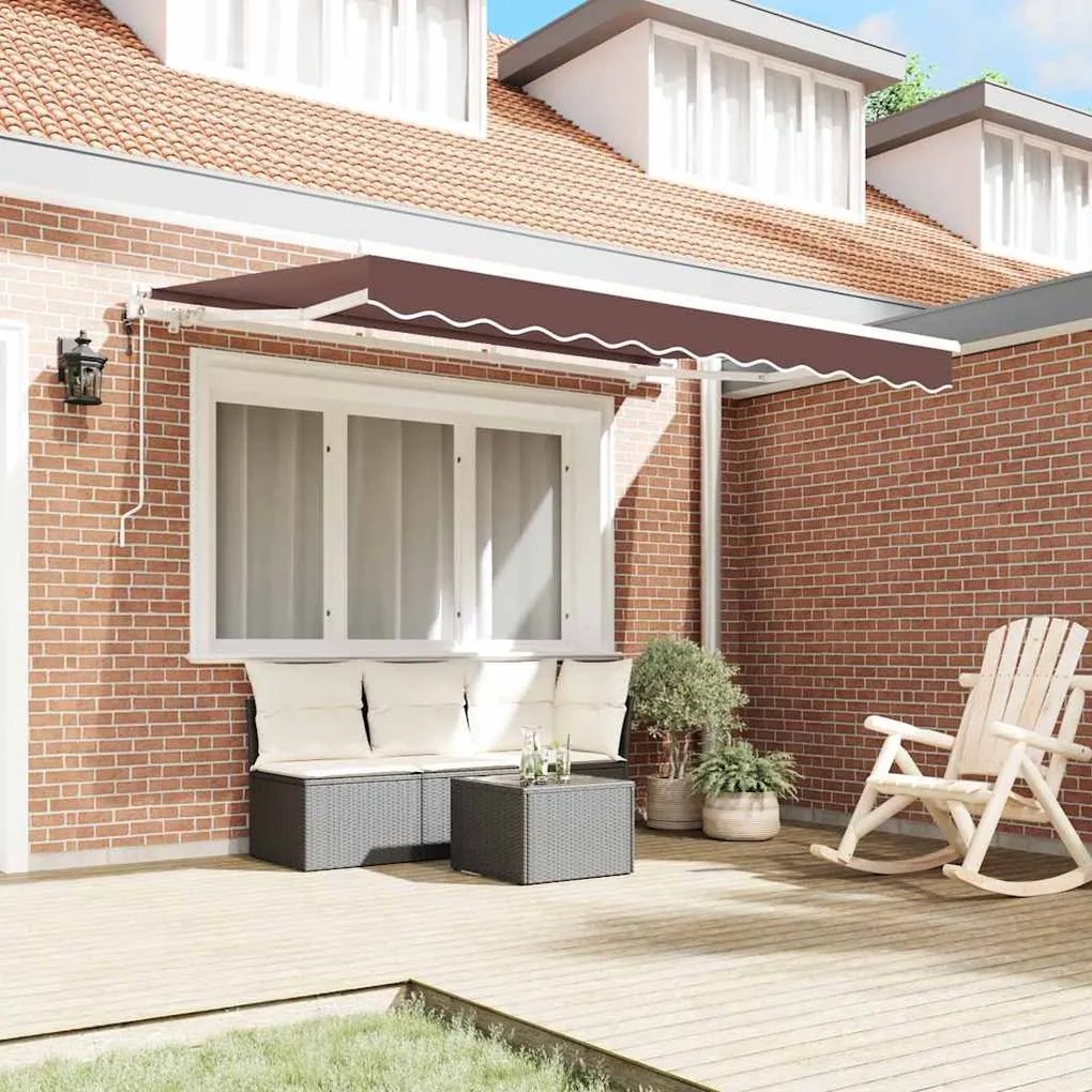 Toldo Retrátil Manual Marrom e Branco