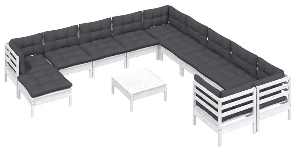 12 pcs conjunto lounge de jardim c/ almofadões pinho branco