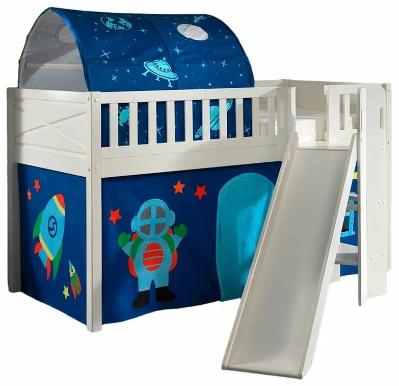 Conjunto cama Infantil SCOTT + escorrega + cortina de brincar ASTRO + Túnel Branca
