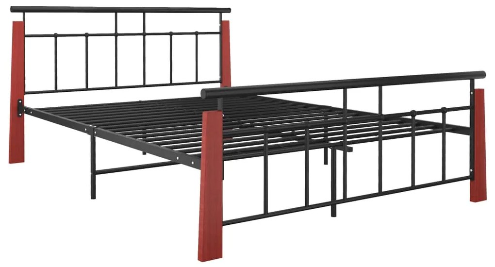 Estrutura de cama 140x200 cm metal/madeira de carvalho maciça