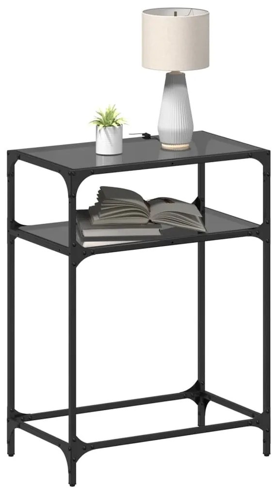 Mesa consola com tampo em vidro preto 60x35x81 cm aço