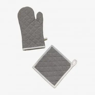 Conjunto De Luva E Pano Para Forno Em Algodão Dasiel Cinzento Escuro - Sklum