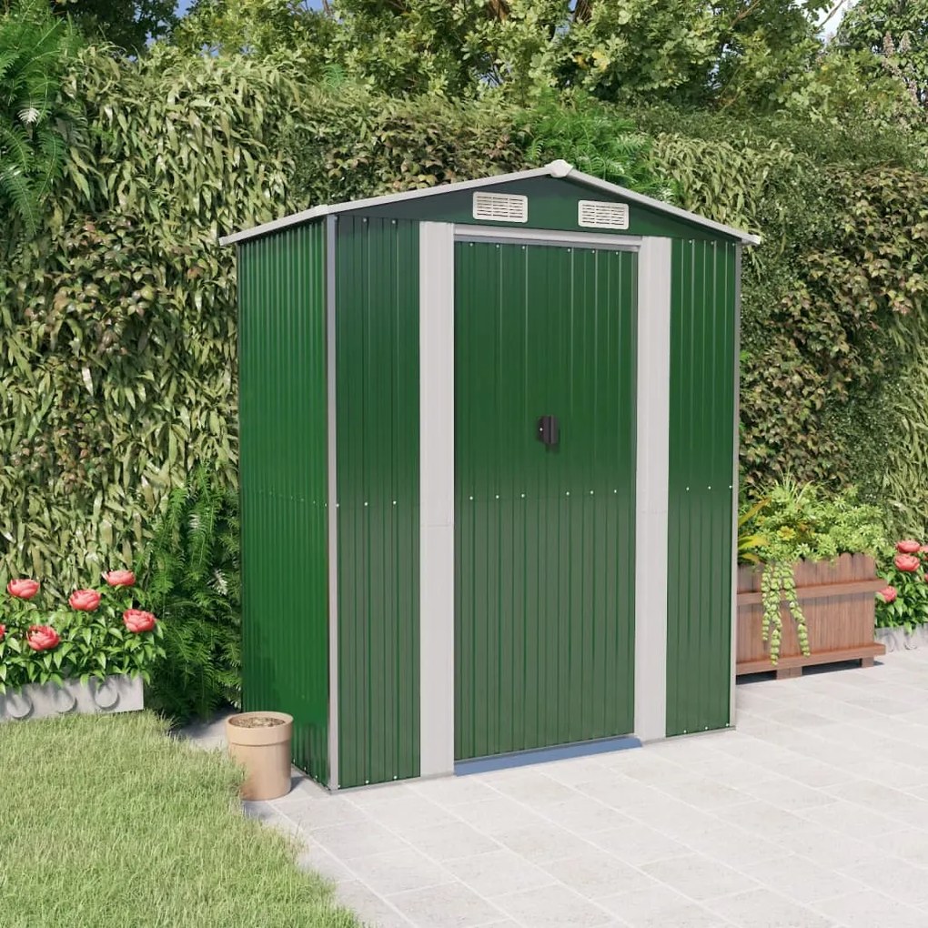 319267 vidaXL Abrigo de jardim 192x108x223 cm aço galvanizado verde