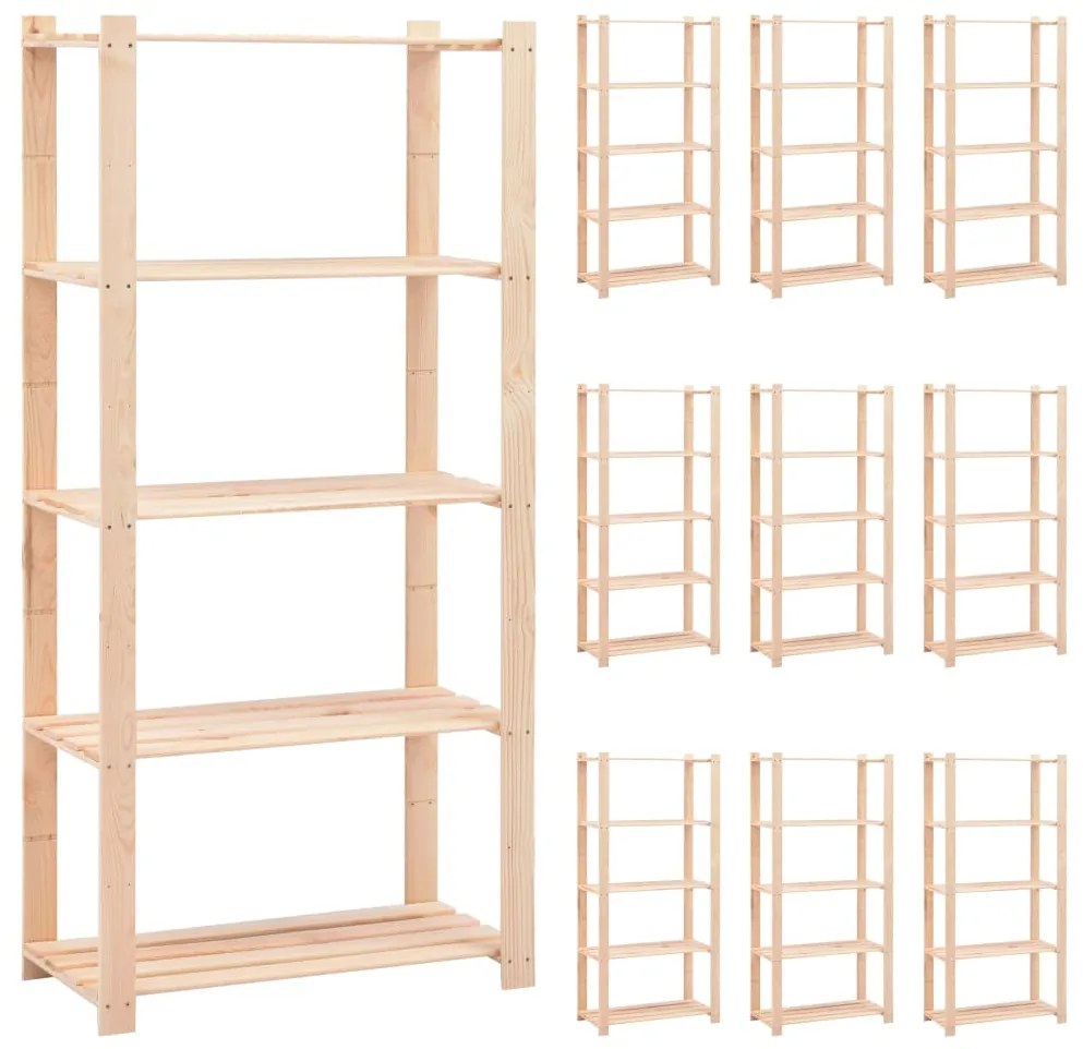 10 unidades arrumação 5 prateleiras 80x38x170cm pinho 250 kg