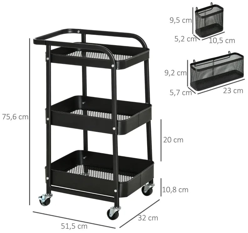 Carrinho de Cozinha Synk - Preto - Design Industrial