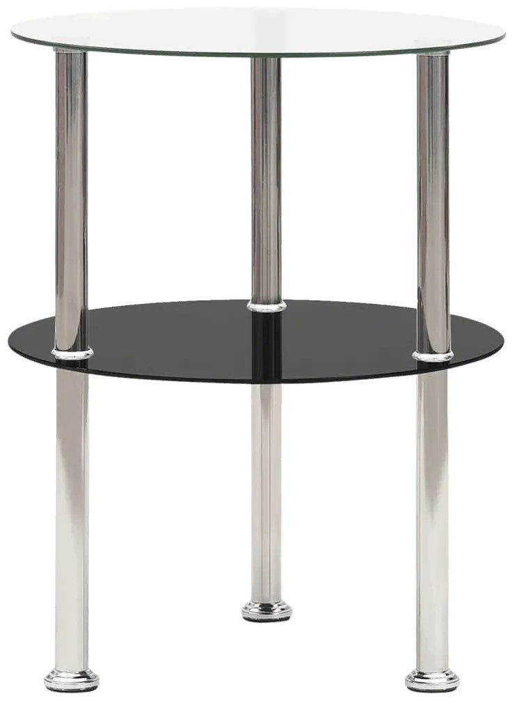 vidaXL Mesa apoio duas prateleiras 38cm vidro temp. transparente/preto