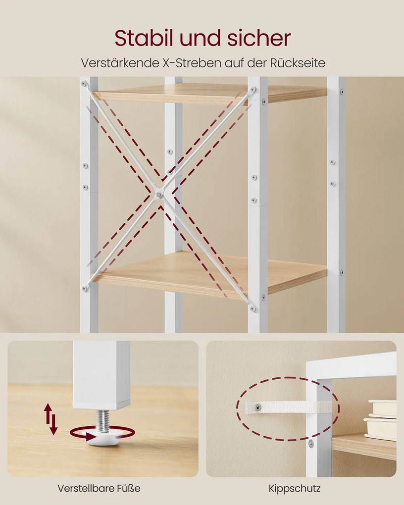 Estante com 6 prateleiras 30 x 40 x 186 cm bege natural-branco mate