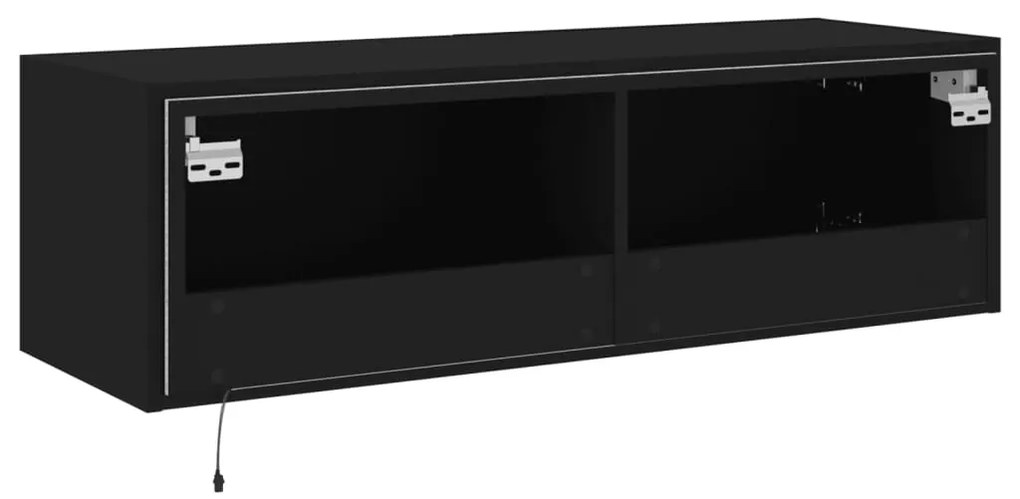 Móvel de parede para TV com luzes LED 100x35x31 cm preto