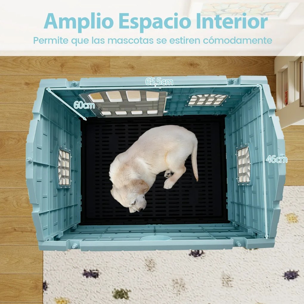 Casota dobrável 75 x 58 x 65 cm de plástico para cães resistente às intempéries para animais de estimação com bandeja sanitária Porta Azul Claro