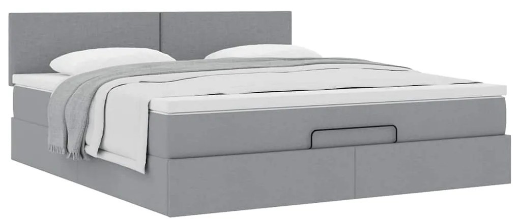 Cama otomana com colchão 160x200 cm tecido cinzento claro