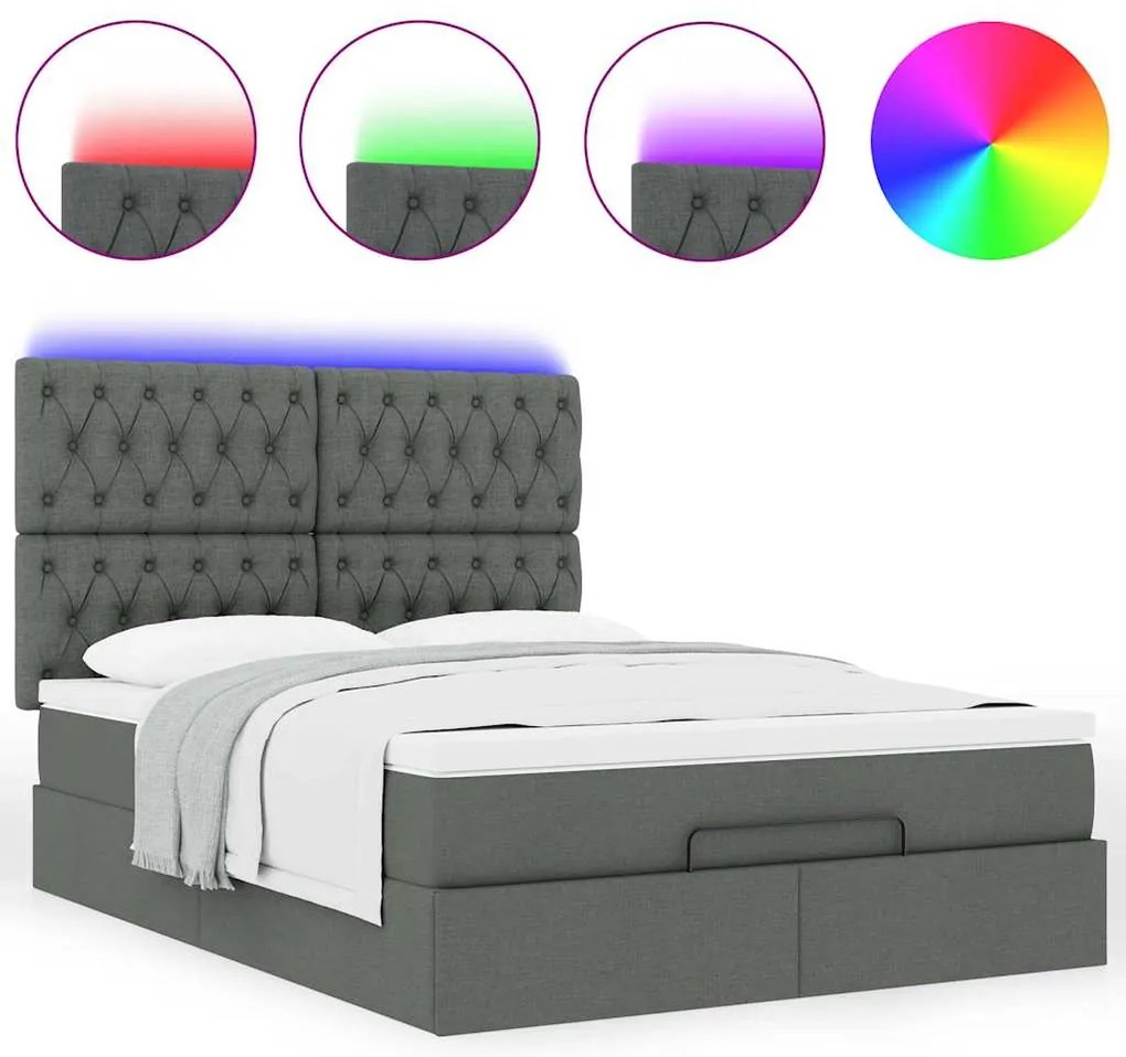 Estrutura cama otomana colchão 140x200cm tecido cinzento escuro
