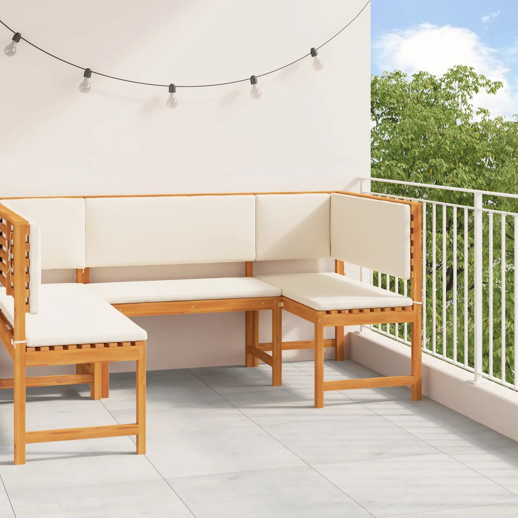 Conjunto de Banco de Jardim 3 Peças com Almofadas em Madeira Sólida de Acácia