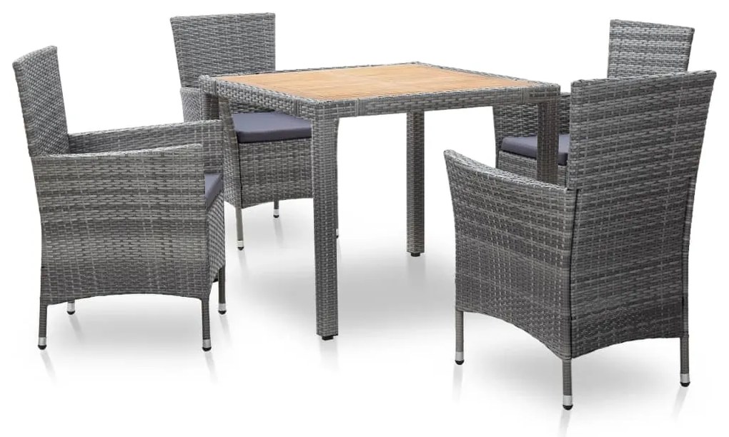 vidaXL 5 pcs conjunto jantar exterior c/ almofadões vime PE cinzento