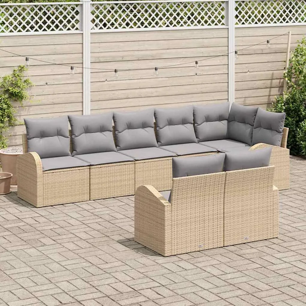 Sofá de Jardim 8 Peças com Almofadas Bege em Rattan Sintético
