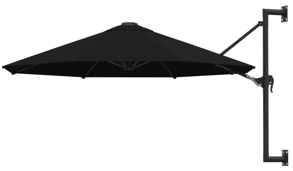 vidaXL Guarda-sol de montar na parede com mastro metálico 300 cm preto