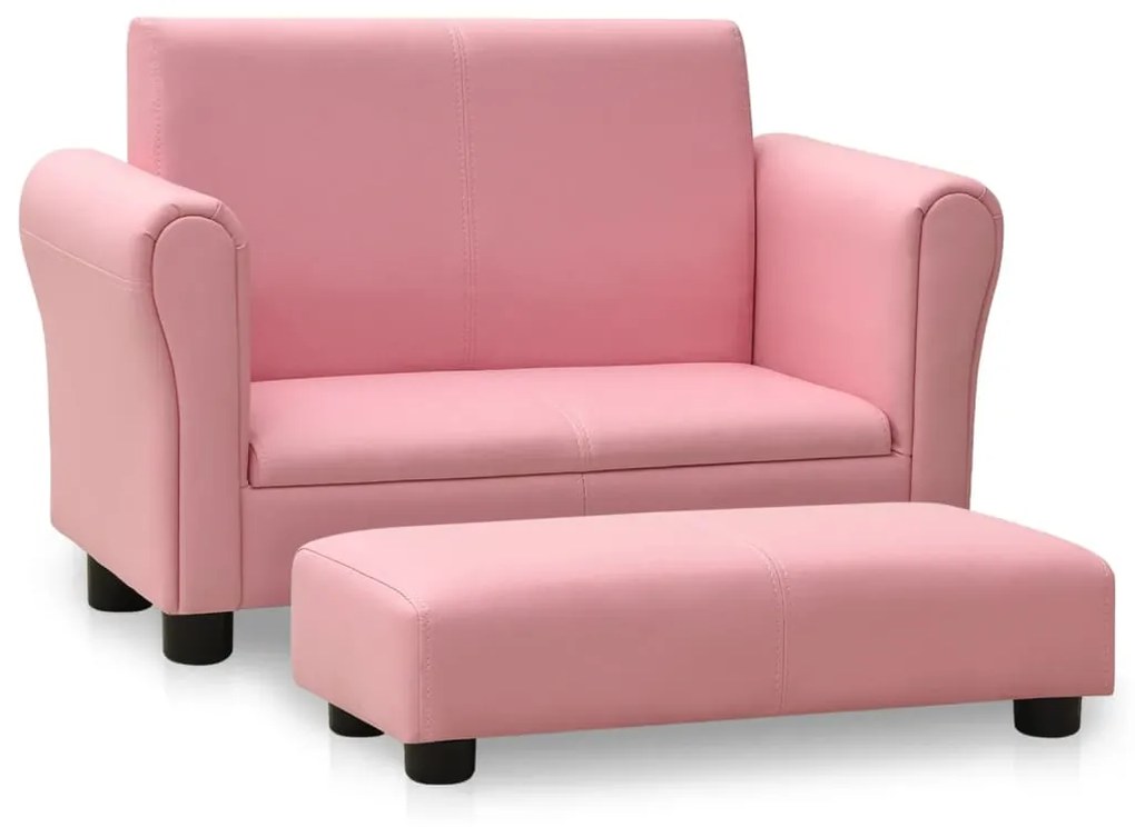 Sofá infantil com banco couro artificial rosa