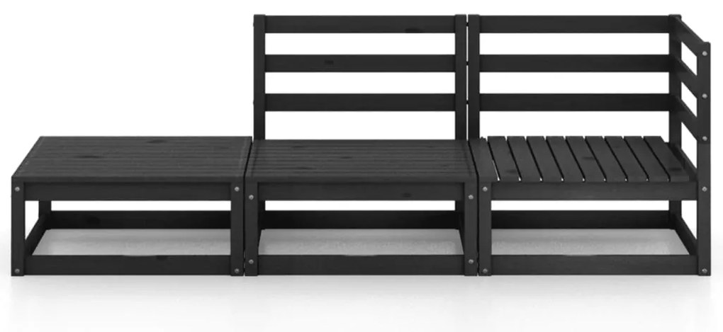 3 pcs conjunto lounge de jardim pinho maciço preto