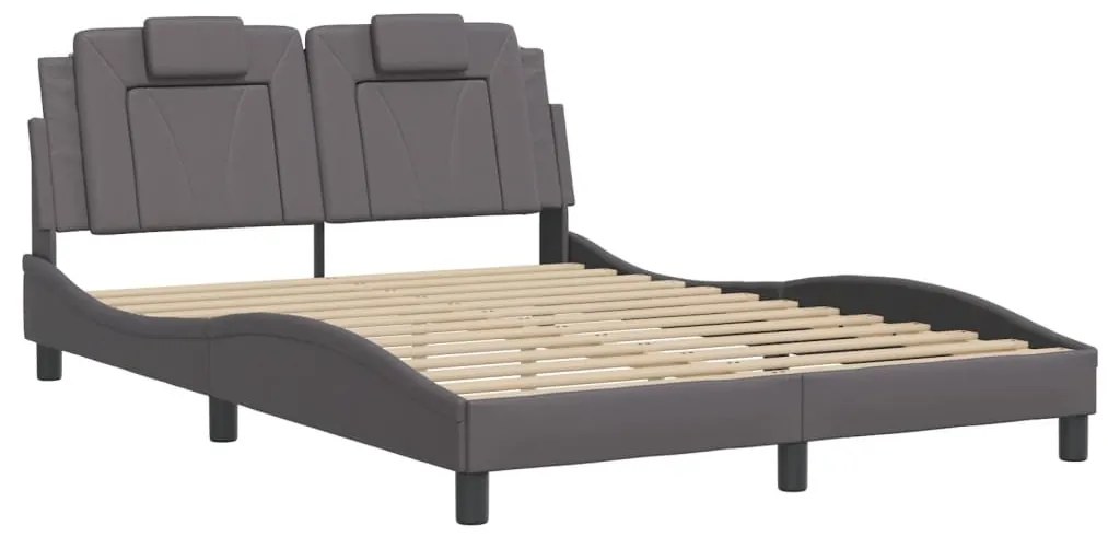 Estrutura de cama c/ luzes LED 120x200cm couro artificial cinza