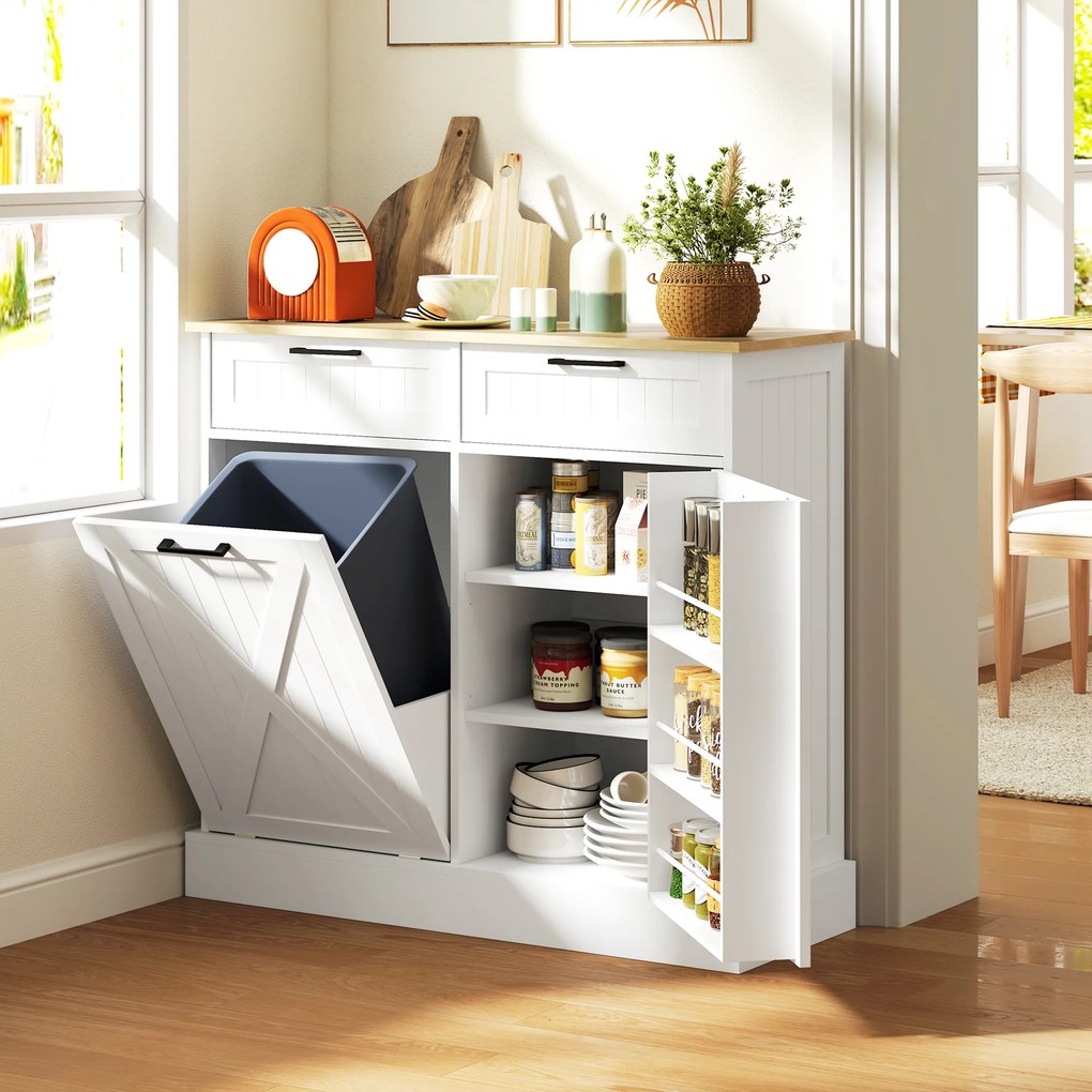 Armario de Cozinha, 100 x 36 x 90 cm, Compartimento para Caixote do Lixo de 38 L, Branco