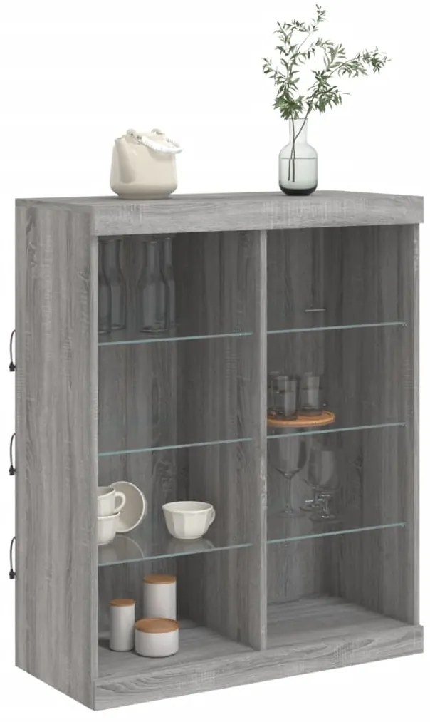 Aparador com luzes LED 81x37x100 cm cinzento sonoma