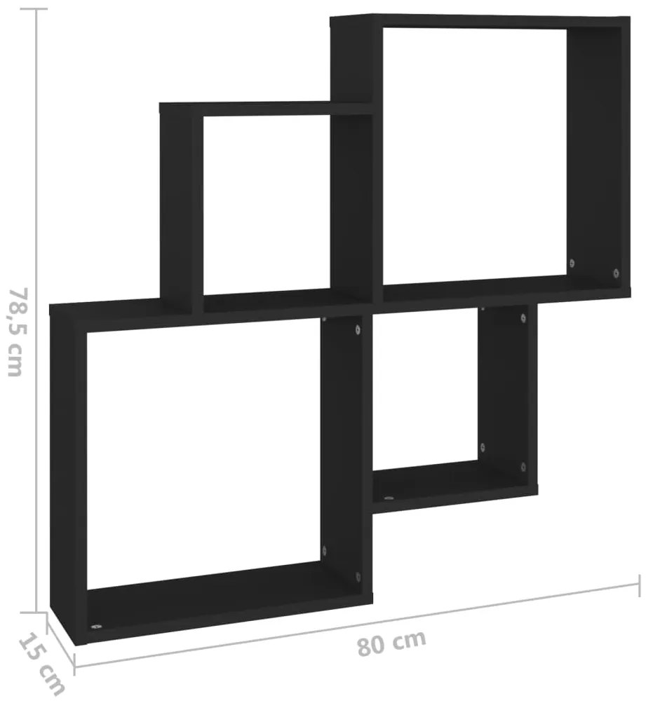 Estante de parede cúbica 80x15x78,5 cm deriv. de madeira preto