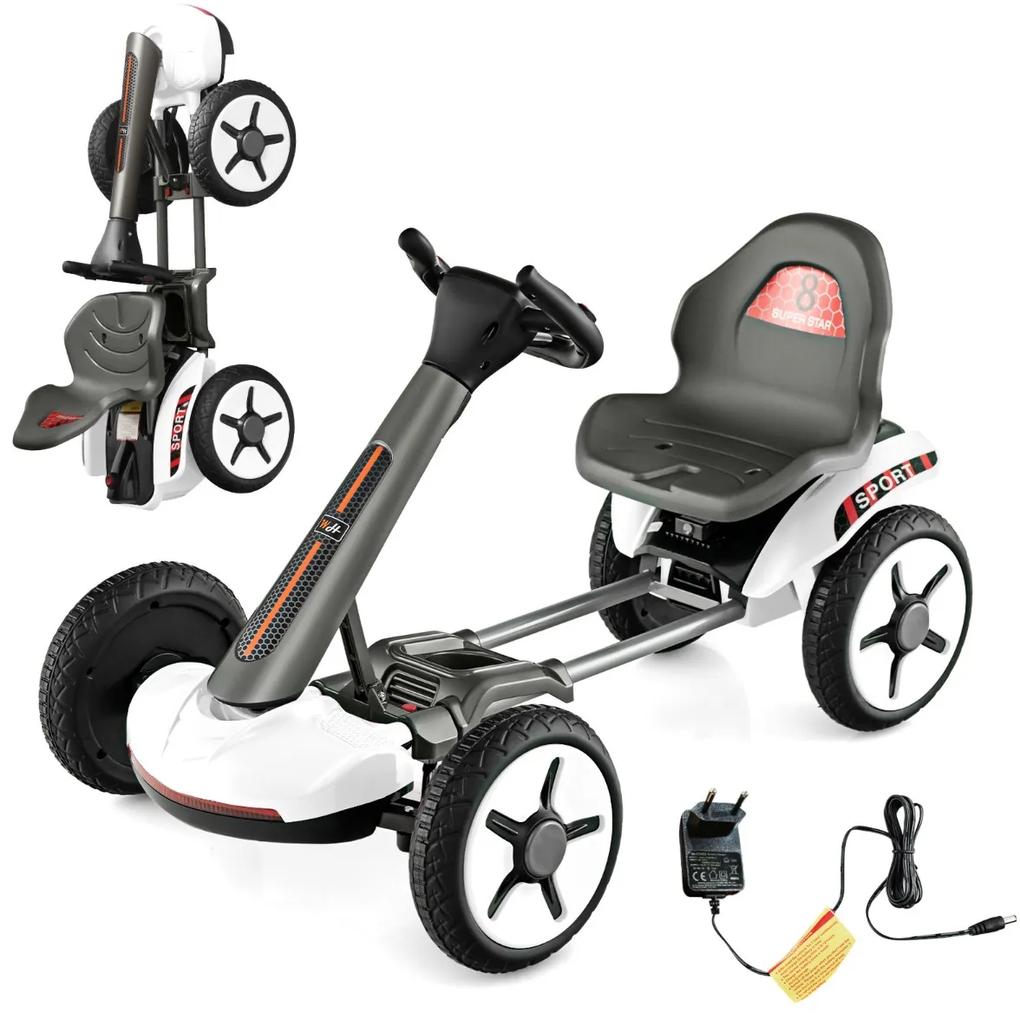 Kart Elétrico Infantil 12v Dobrável com 4 Rodas com Assento Ajustável em 2 Posições e Botão Iniciar 85 x 50 x 50 cm Branco