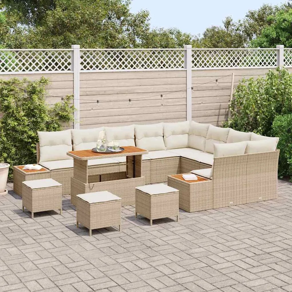 Conjunto de Sofá de Jardim com 13 peças e almofadas bege