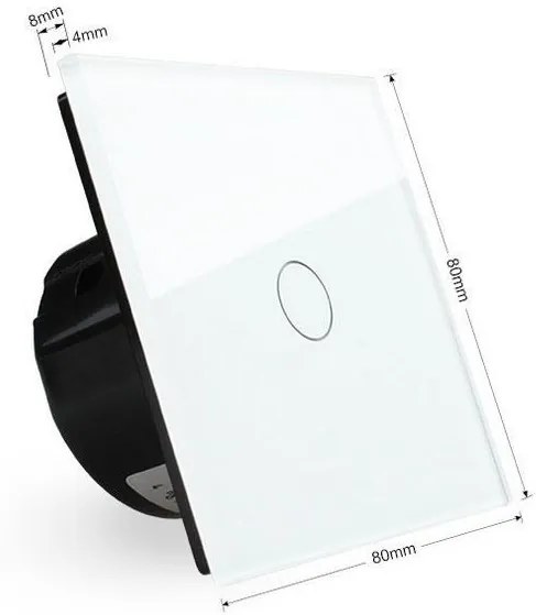 Interruptor tátil frontal com regulação luminosidade + função controlo remoto, Painel frente branco vidro temperado