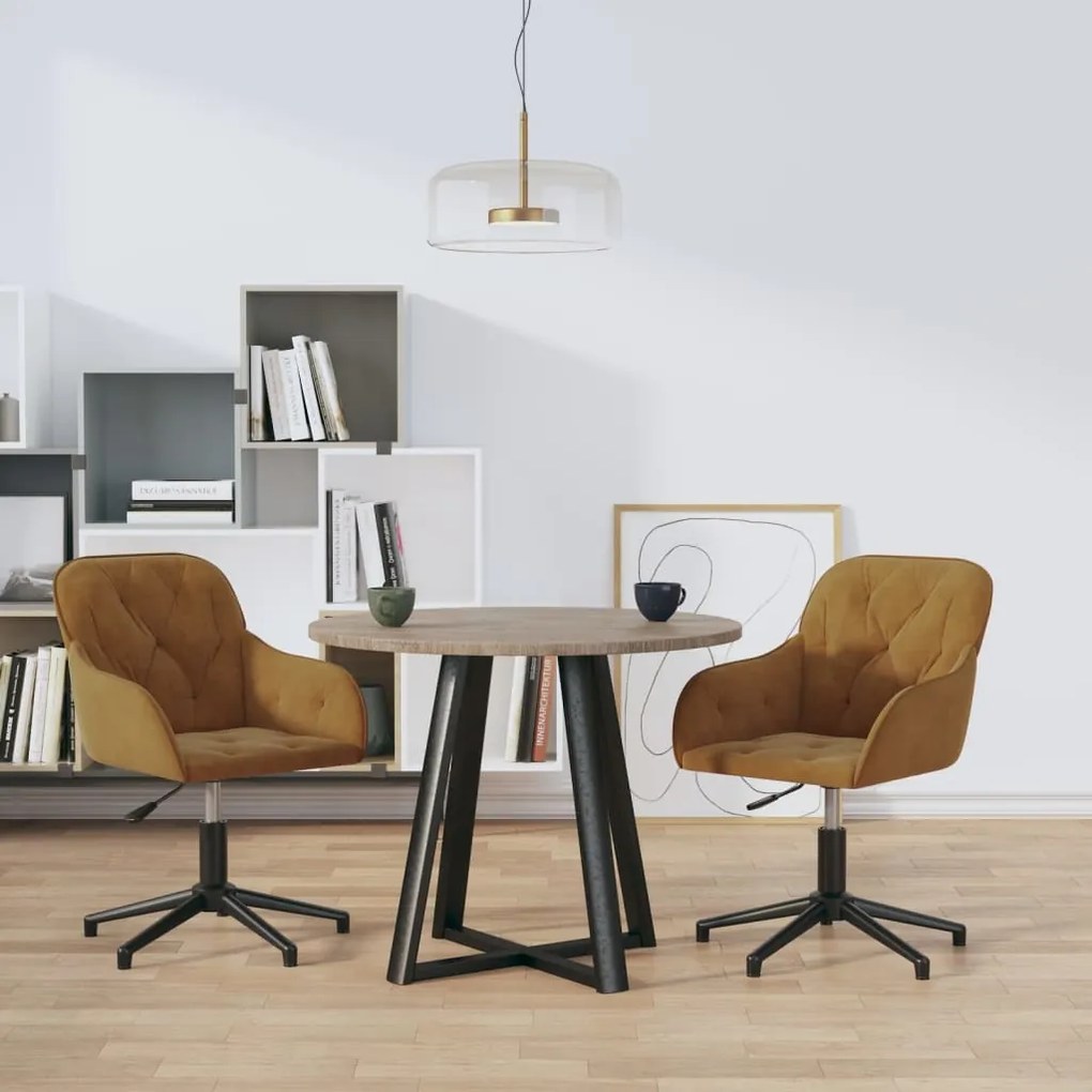 vidaXL Cadeiras de jantar giratórias 2 pcs veludo castanho