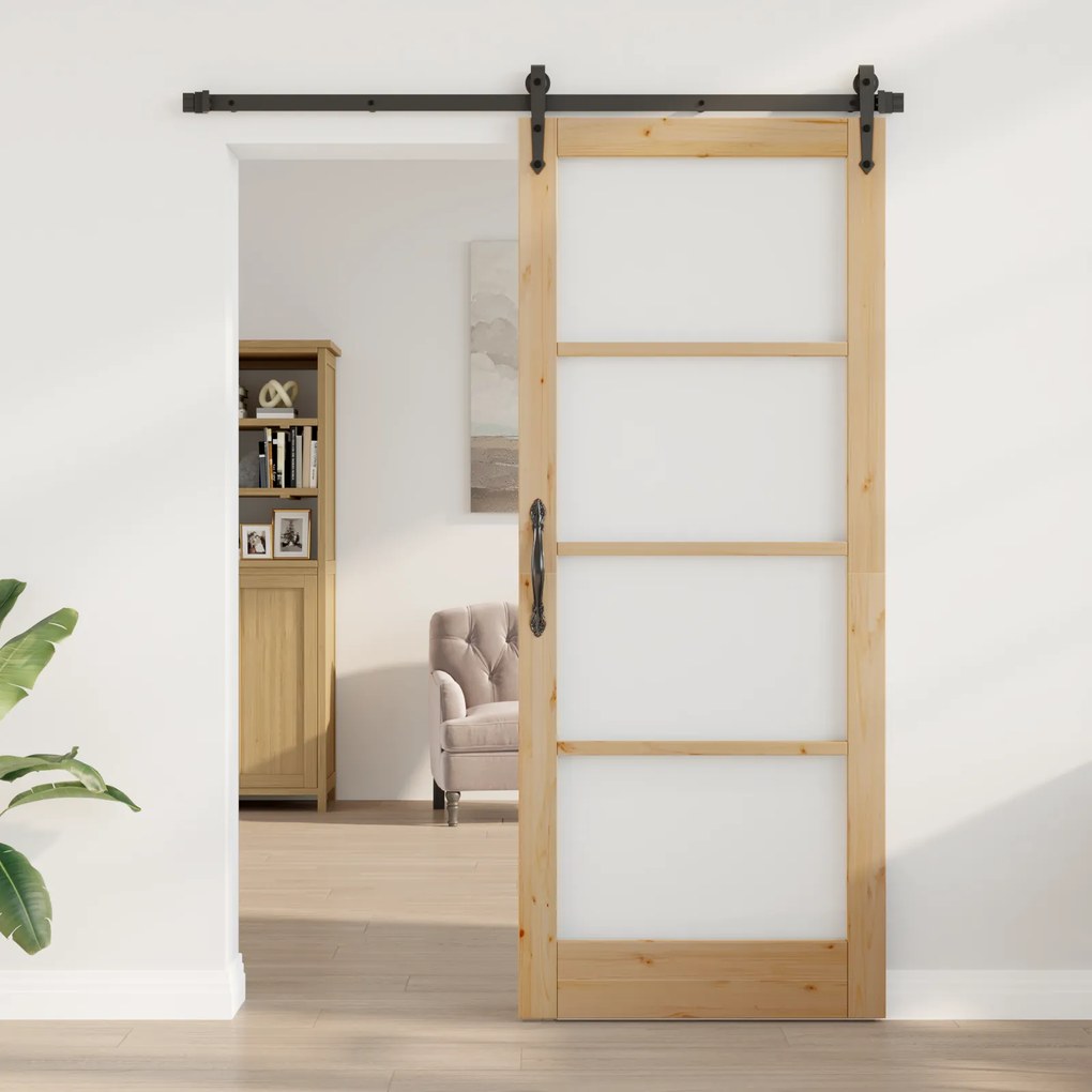 vidaXL porta interna com vidro "ORKDAL" 86x211x4 cm madeira sólida de pinho