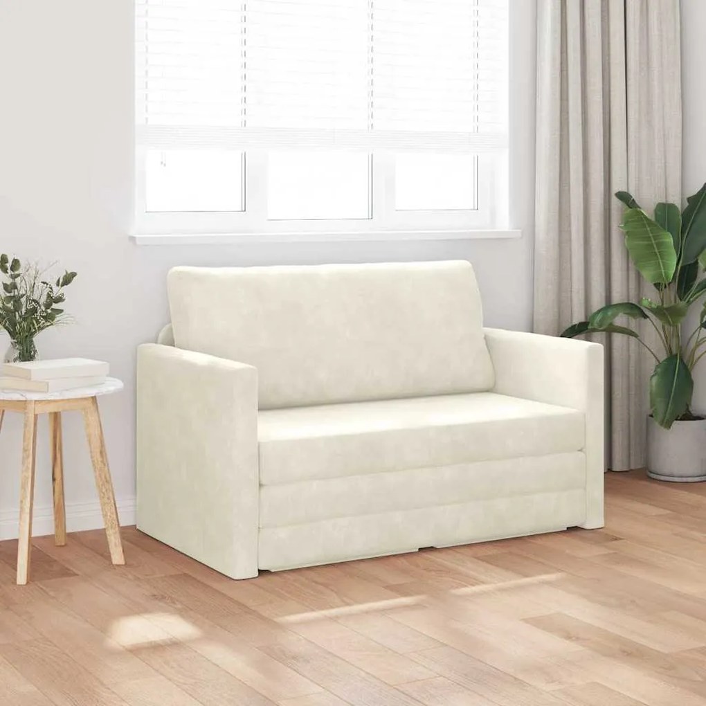 Sofá-Cama de Chão 2 em 1 Creme 124x204x61 cm Veludo
