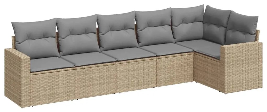 6 pcs conjunto de sofás p/ jardim com almofadões vime PE bege