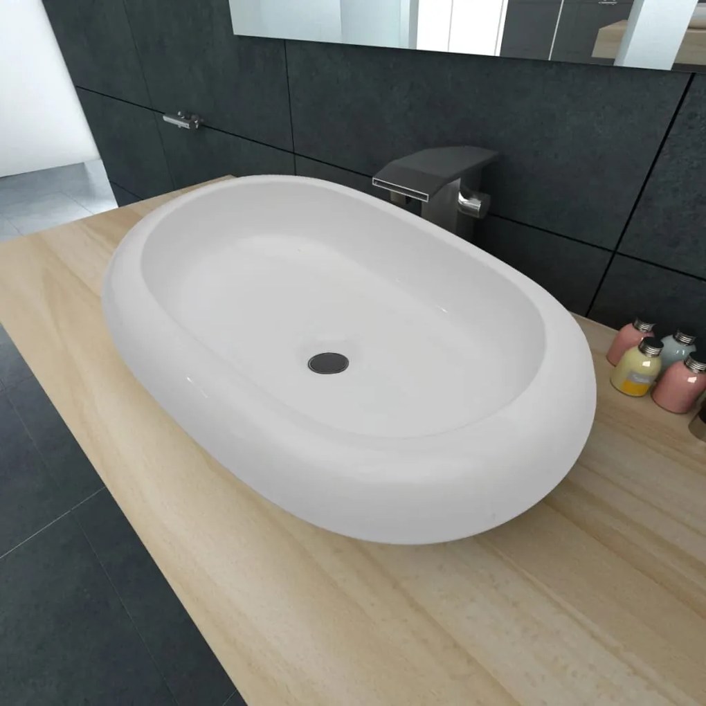 140673 vidaXL Lavatório cerâmica 63 x 42 cm, forma oval / Branca