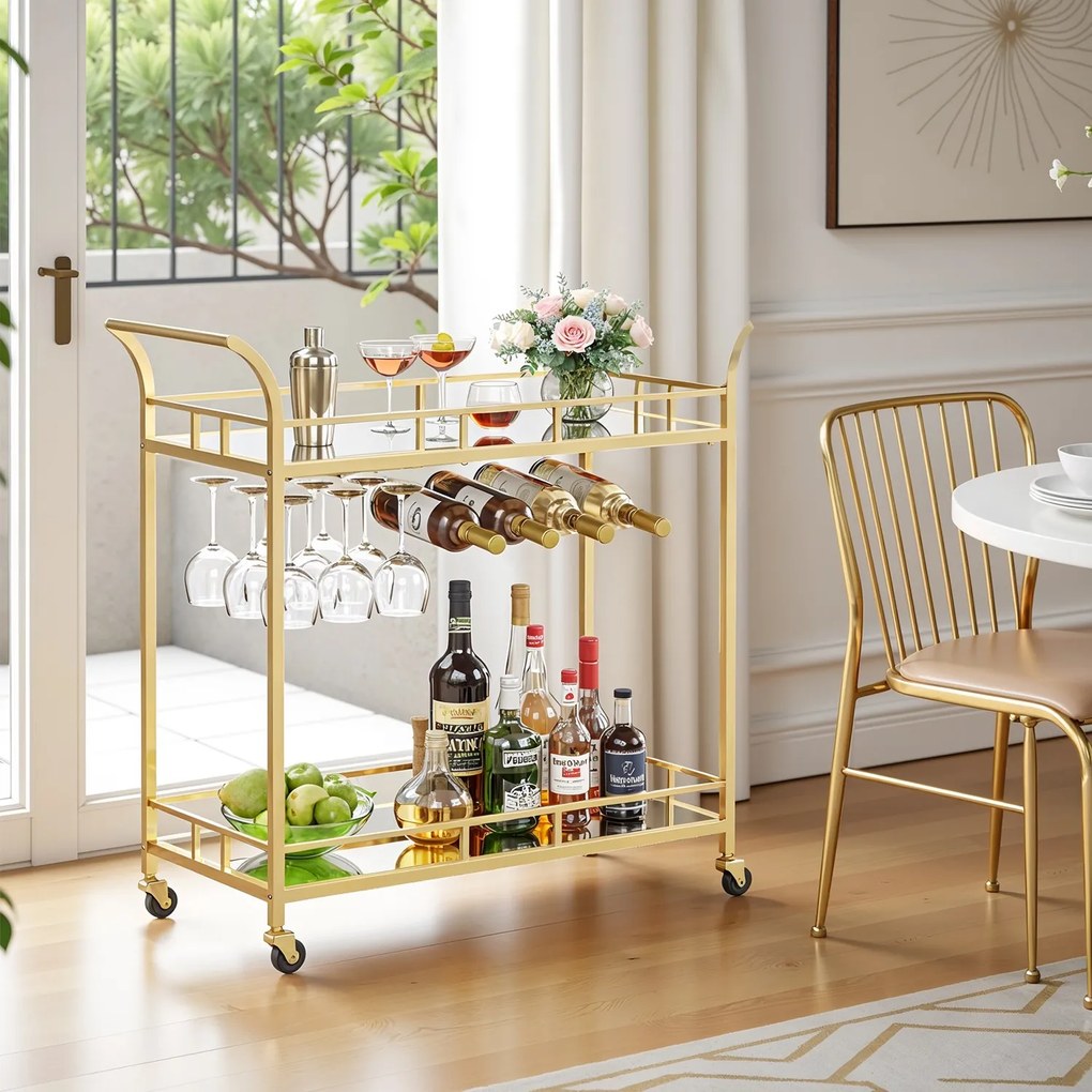 Carrinho de serviço de cozinha com rodas, suportes para copos 38 x 80 x 90 cm dourado