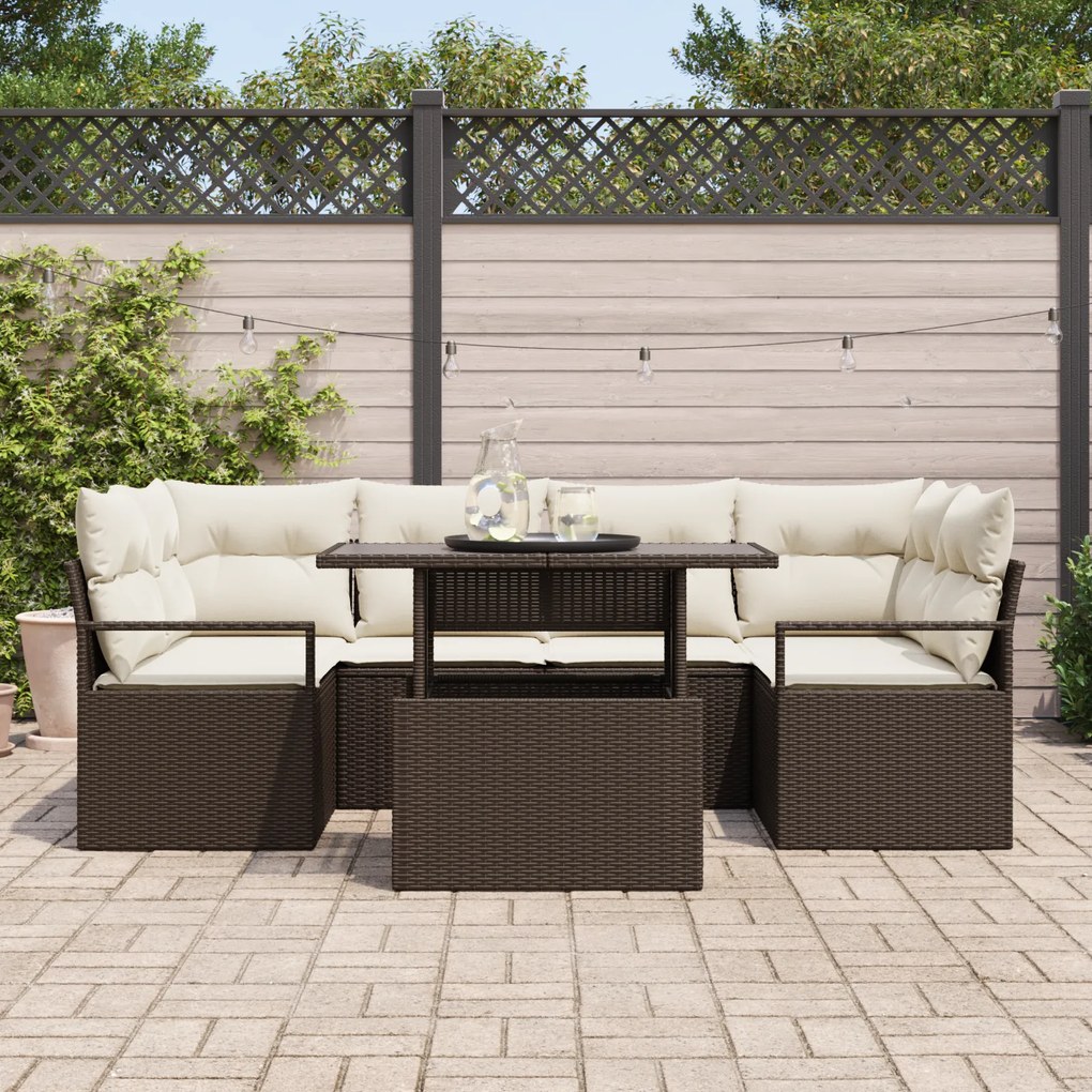 Conjunto de Sofá de Jardim vidaXL 7 Peças com Almofadas Castanho Ratta