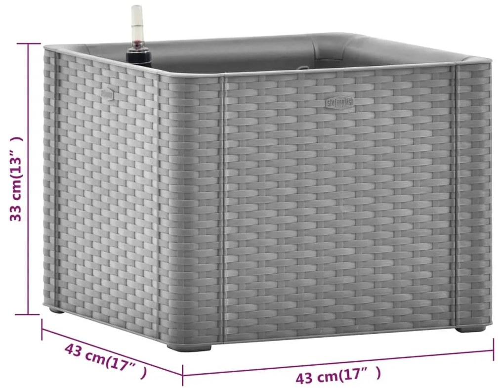 Vaso/floreira c/ sistema rega automática 43x43x33 cm cinza