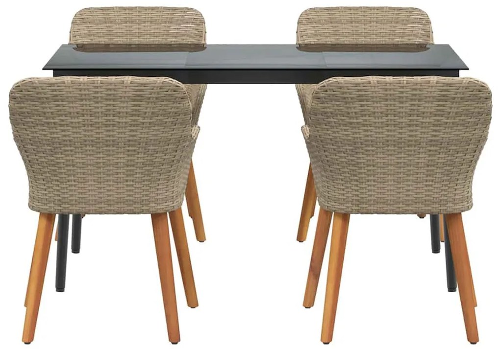 Conjunto de Jantar para Jardim 5 Peças Bege em Rattan Sintético