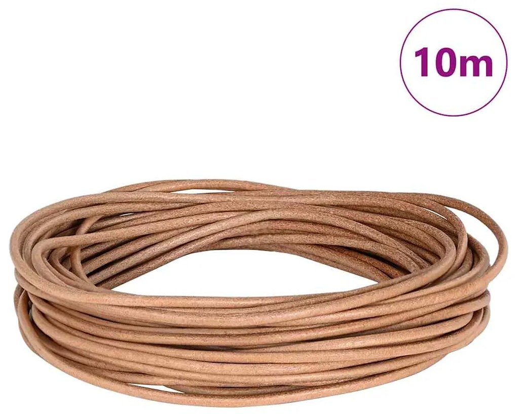vidaXL Corda de Couro Castanho Ø2,5 mm x 10 m Couro