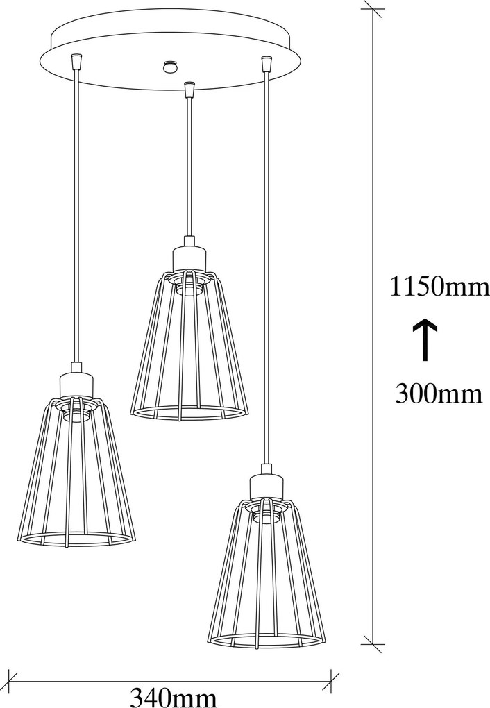 Candeeiro de Teto Tel – Preto – 34 cm de Diâmetro